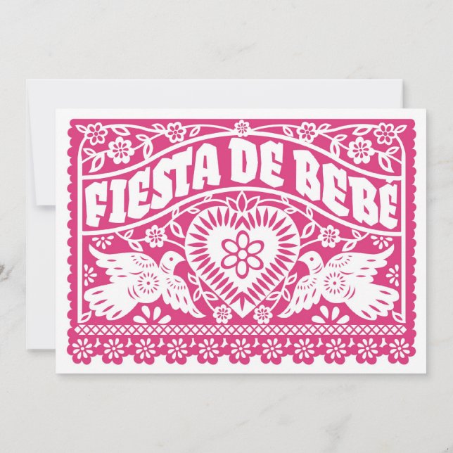 Fiesta de Bebe Pink Love Birds Banner Einladung (Rückseite)