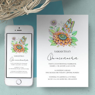 Fiesta de Quinceañera con Tema de Mariposas Einladung