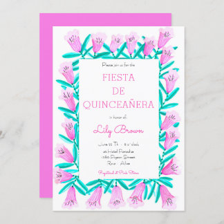 Fiesta de Quinceañera Einladung Flores Rosa