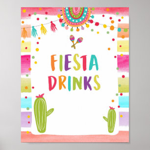Fiesta Drinks Mexican Cold Drink Cactus Table Sign Poster