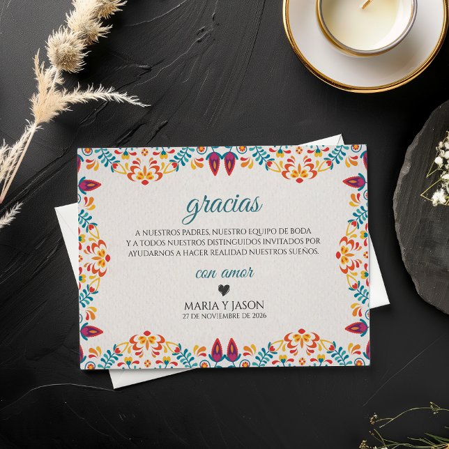 Fiesta Elegant Colorful Floral Spanish Wedding Dankeskarte (Fiesta Elegant Colorful Floral Spanish Wedding Thank You Card)