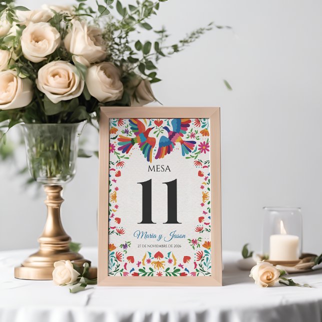 Fiesta Farbige Florale Moderne Boda Spanische Hoch Tischnummer (Fiesta Colorful Floral Modern Boda Spanish Wedding Table Number)