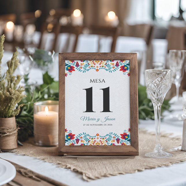 Fiesta Farbige Florale Spanische Hochzeit Tischnummer (Fiesta Colorful Floral Spanish Wedding Table Number)