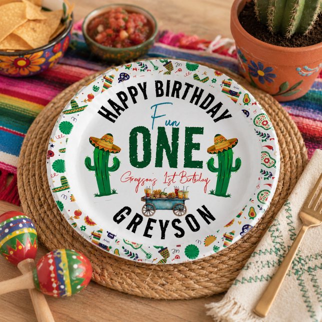 Fiesta First | 1. Geburtstag Party Pappteller (Fiesta First | 1st Birthday Party Paper Plates)