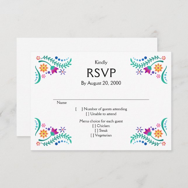 Fiesta Floral Wedding Quinceañera UAWG RSVP Karte (Vorne/Hinten)
