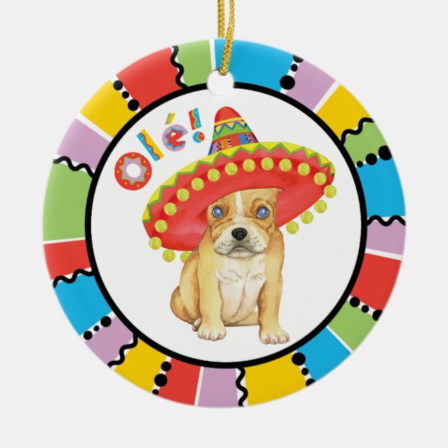 Fiesta Frenchie Keramik Ornament (Vorne)