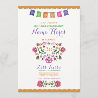 Fiesta-Geburtstags-Party-Blumenmexiko-Einladung Einladung