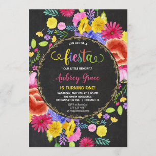 Fiesta Geburtstagsmädchen mit floralen Wasserfarbe Einladung