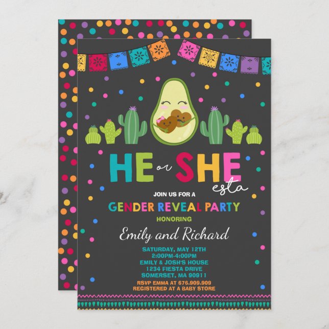 Fiesta Gender Reveal Party er oder sie-Esta Reveal Einladung (Vorne/Hinten)