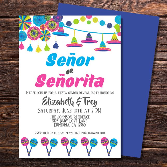 Fiesta Gender Reveal Señor oder Señorita Einladung (A cute invitation for your Fiesta baby gender reveal.)