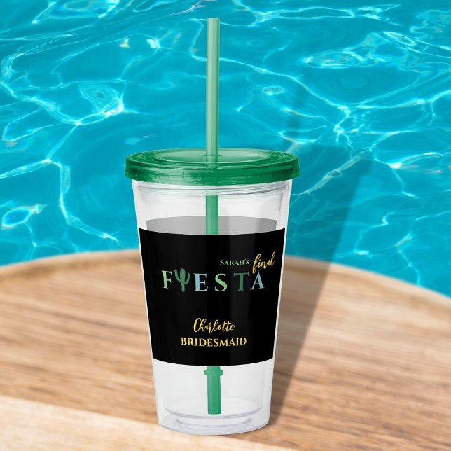 Fiesta-Junggeselinnen-Abschied Acryltrinkbecher (final fiesta bachelorette party tumbler cactus green and yellow bachelorette party favors mexican)