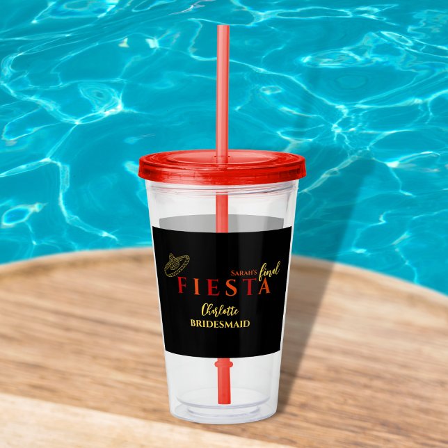 Fiesta-Junggeselinnen-Abschied Acryltrinkbecher (final fiesta bachelorette party tumbler red and orange sombrero bachelorette party favors mexican)