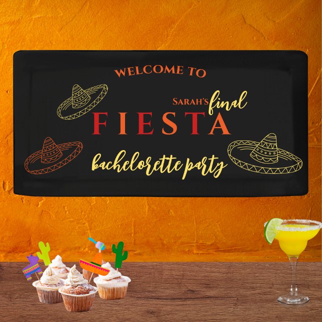 Fiesta-Junggeselinnen-Abschied Banner (final fiesta mexican sombrero red, orange and yellow bachelorette party banner)