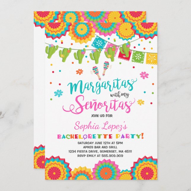 Fiesta Junggeselinnen-Abschied Einladung Señorita  (Vorne/Hinten)