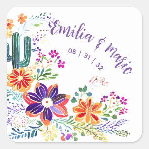 FIESTA Kaktus Folkart Blumen individuell Quadratischer Aufkleber