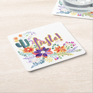 FIESTA Kaktus Folkart Blumen individuell Rechteckiger Pappuntersetzer