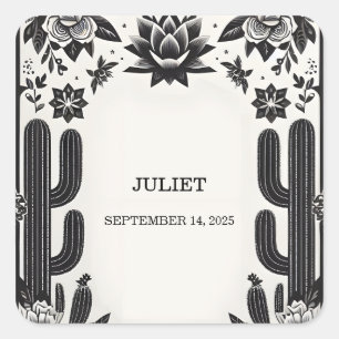 Fiesta Kaktus Liebe in Blüte Mexikanische Bridal S Quadratischer Aufkleber