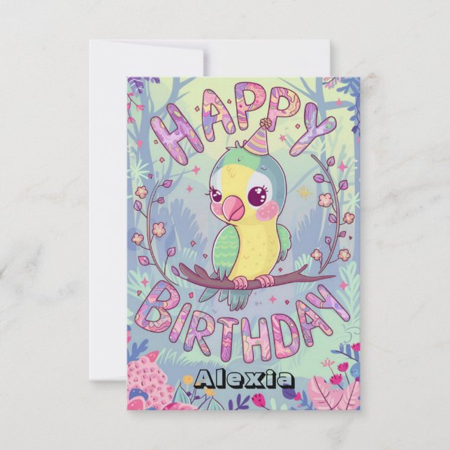Fiesta Kids Parrot Digital Geburtstag Karte (Vorderseite)