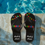 Fiesta Lights Personalisierte Flip Flops<br><div class="desc">Machen Sie Ihre Flip Flops ein wenig kaliente! Der Text kann so angepasst werden,  dass er einen Namen enthält oder alles sagt,  was Ihnen gefällt (Trauzeugin,  Brautmädchen usw.) Wählen Sie aus einer Vielzahl von Bandbreiten und Farben.</div>