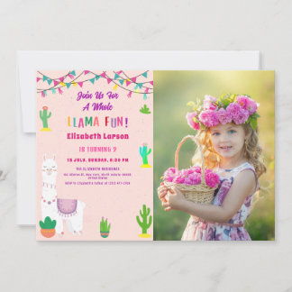 Fiesta Llama Alpaca Kindergeburtstag Foto Einladung