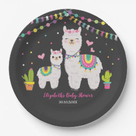Fiesta Llama Baby Girl Shower Cactus Alpaca Party Pappteller