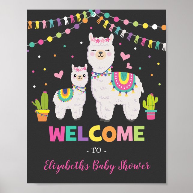 Fiesta Llama Baby Shower / Cactus Alpaca Geburtsta Poster (Vorne)