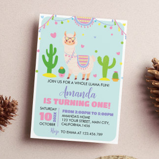 Fiesta Llama Fun 1. Geburtstag Einladung
