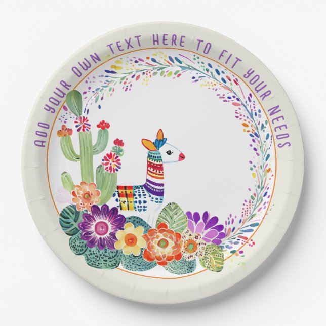 FIESTA Llama Kaktus Blumen Pappteller (Vorderseite)