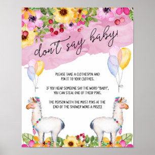Fiesta Llama Say Baby Shower Game nicht Poster