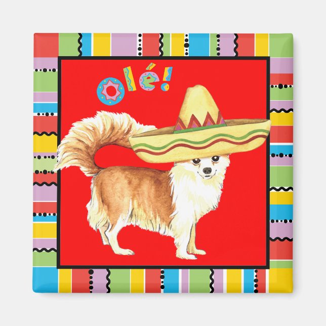 Fiesta Long Coat Chihuahua Magnet (Vorne)