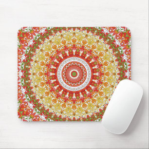 Fiesta-Mandala-Muster in Rot, Gelb und Grün Mousepad