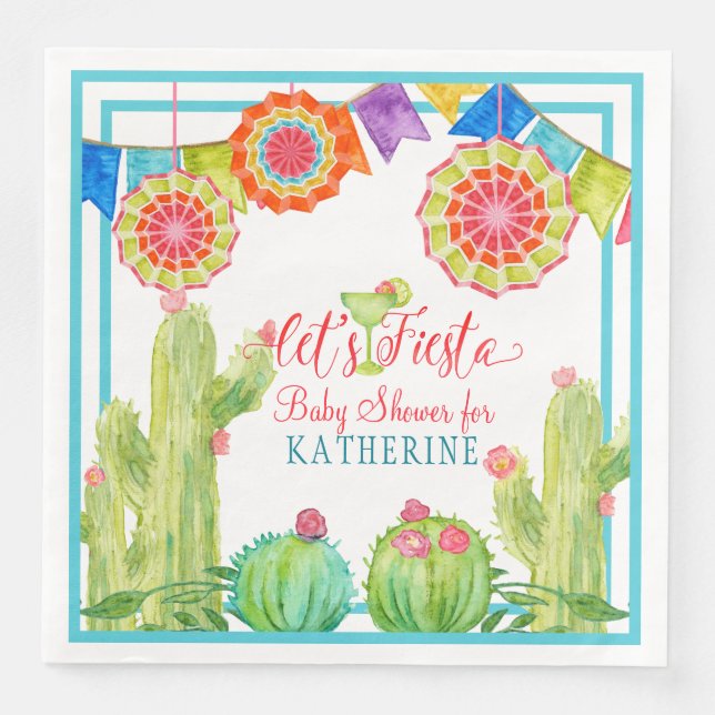 Fiesta Margarita Boy Baby Shower Cactus Pennants Serviette (Vorderseite)
