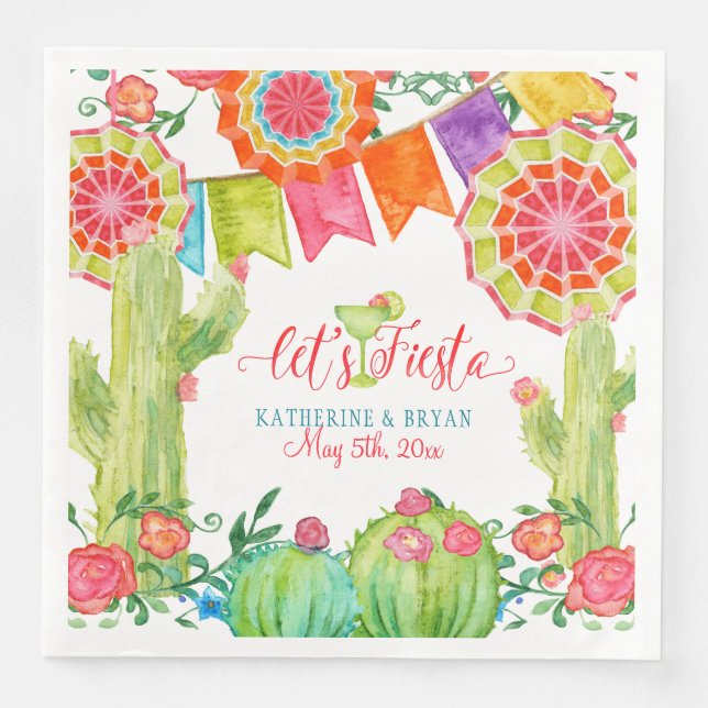 Fiesta Margarita Brautparty Cactus Floral Art Serviette (Vorderseite)