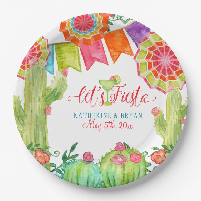 Fiesta Margarita Cactus Brautparty Paper Fan Pappteller (Vorderseite)