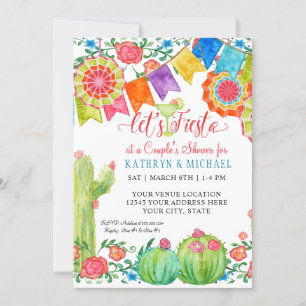 Fiesta Margarita Floral Cactus Art Couples Dusche Einladung