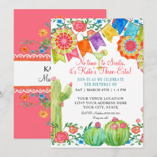 Fiesta Margarita Floral Cactus Birthday Party Einladung