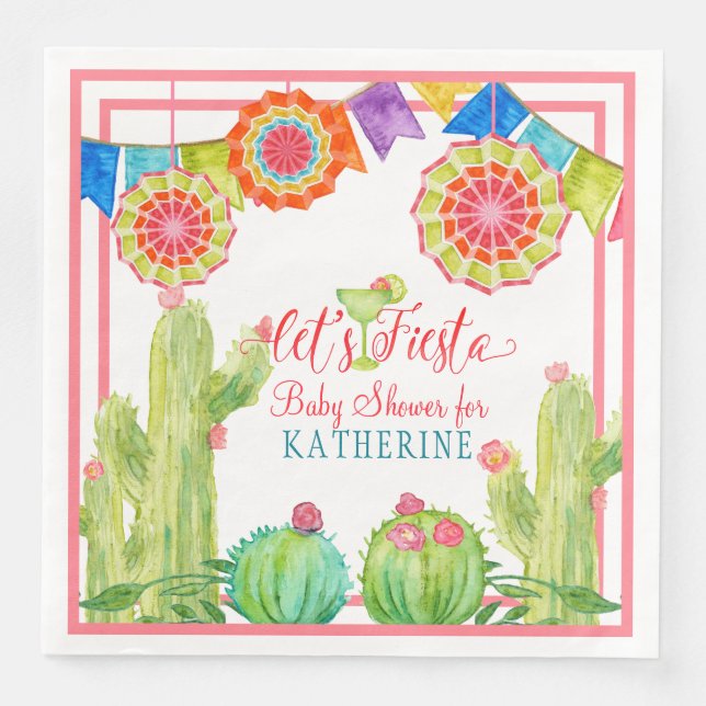 Fiesta Margarita Girl Baby Shower Cactus Pennants Serviette (Vorderseite)