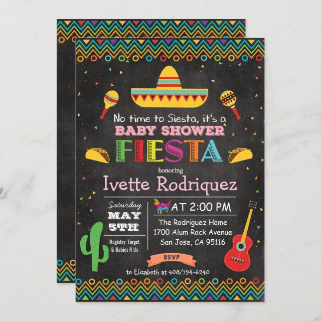 Fiesta Mexican Baby Shower Chalk Einladung (Vorne/Hinten)