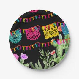 Fiesta Mexican Banners Floral Cactus Paper Plate Pappteller