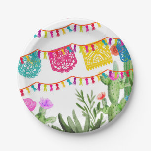 Fiesta Mexican Banners Floral Cactus Paper Plate Pappteller