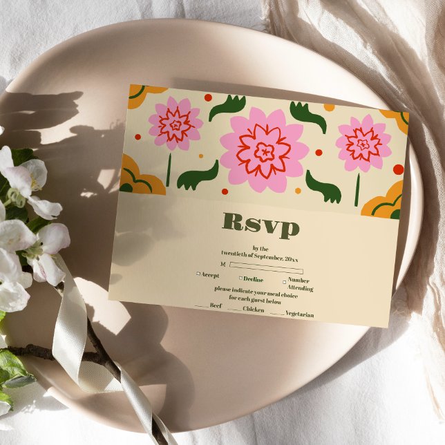 Fiesta Mexican Colorful Floral Wedding RSVP Karte (Von Creator hochgeladen)