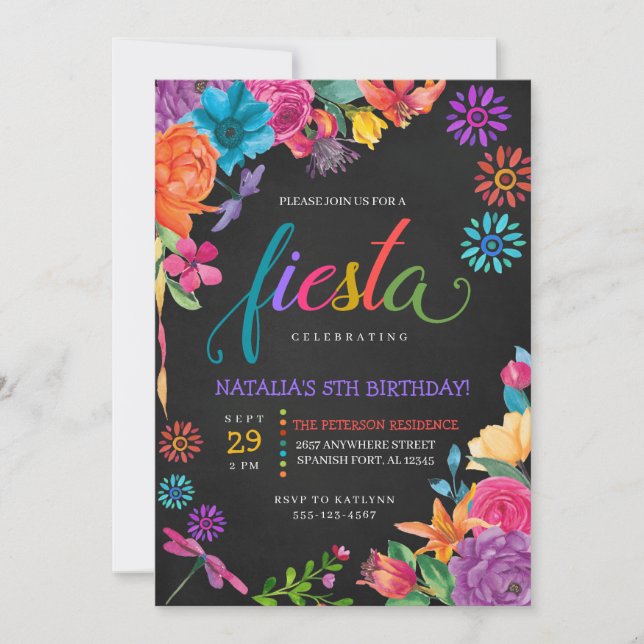 Fiesta Mexican Floral Birthday Einladung (Vorderseite)