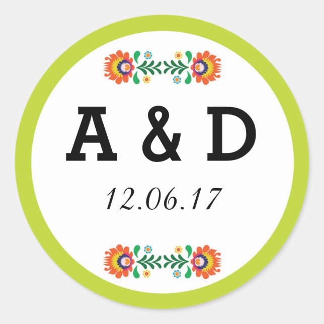 Fiesta Mexican Floral Round Stickers Limon Label (Vorderseite)
