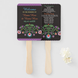 Fiesta Mexican Floral Wedding Program Hand Fan Fächer