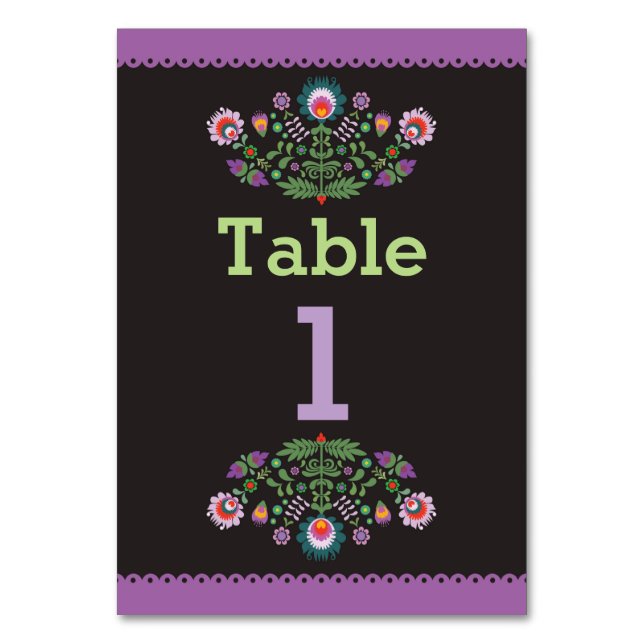 Fiesta Mexican Pattern Table Lila Number Wedding Tischnummer (Vorderseite)