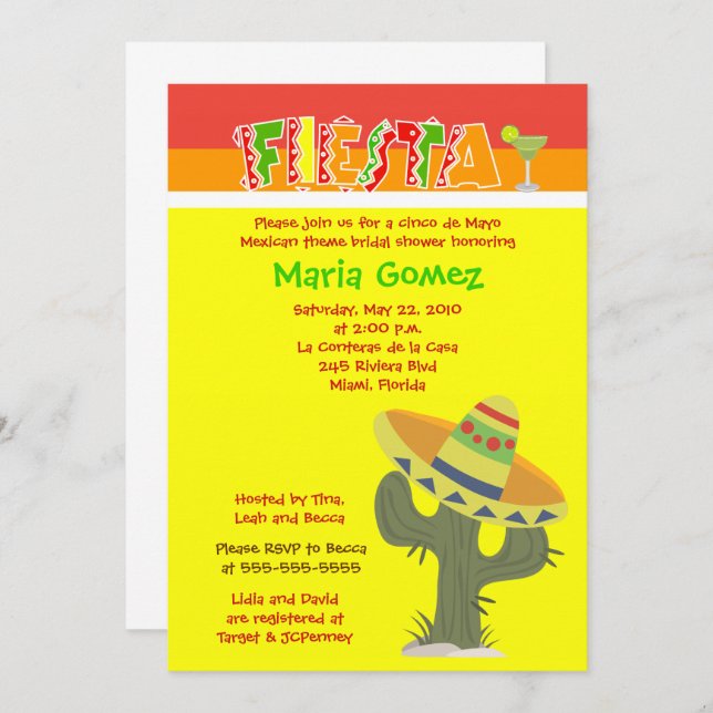 Fiesta Mexican Theme 12x18 Brautparty Einladung (Vorne/Hinten)