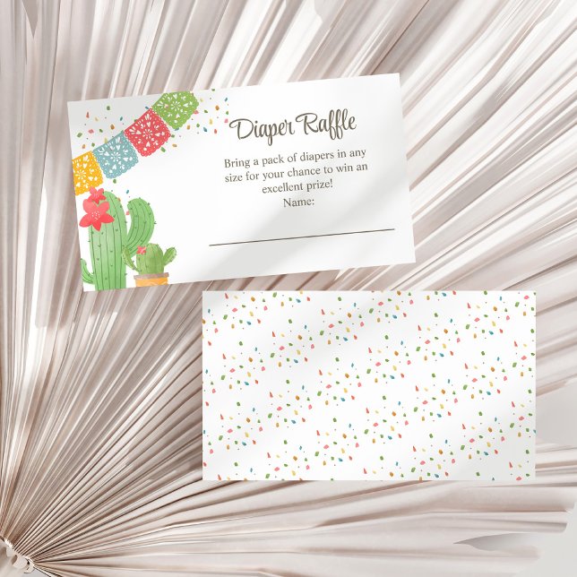 Fiesta Mexicana Cactus Baby Shower Diaper Raffles Begleitkarte (Fiesta Mexicana Cactus Baby Shower Diaper Raffle Enclosure Card on a dry white fan palm leaf.)