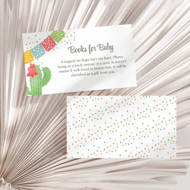 Fiesta Mexicana Cactus Confetti Bücher für Baby Begleitkarte (Fiesta Mexicana Cactus Confetti Books for Baby Enclosure Card on a dry white fan palm leaf.)