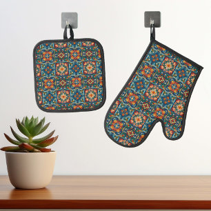 Fiesta Mexikanische Talavera Fliese Keramik Ofenhandschuh & Topflappen-Set