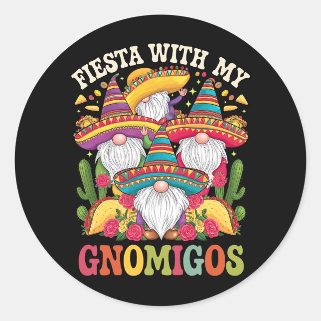 Fiesta mit meinem Gnomigos Gnome Cinco de Mayo Runder Aufkleber (Vorderseite)